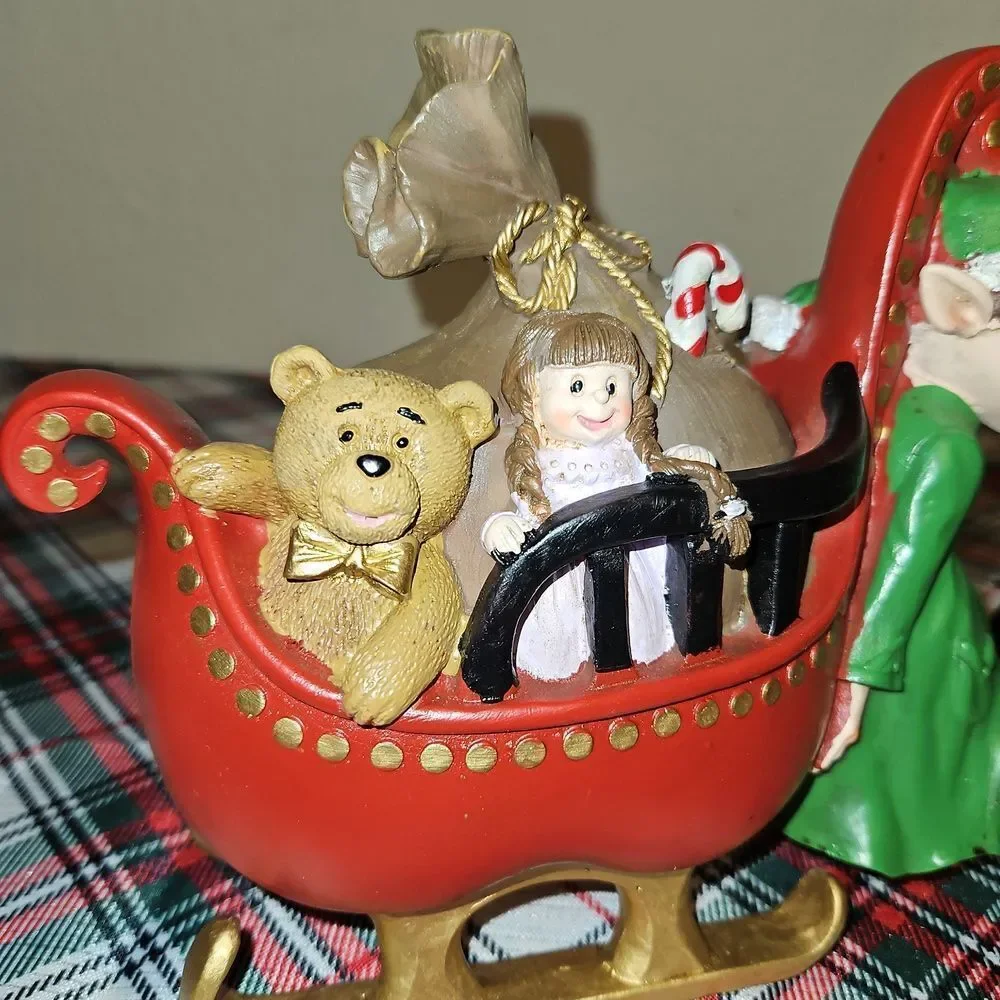 Holiday Home Festive North Pole Elf Sleigh Resin Decor